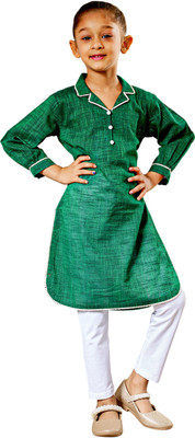 VASTRAMAY Girls Festive & Party Kurta and Leggings Set(Green Pack of 1)