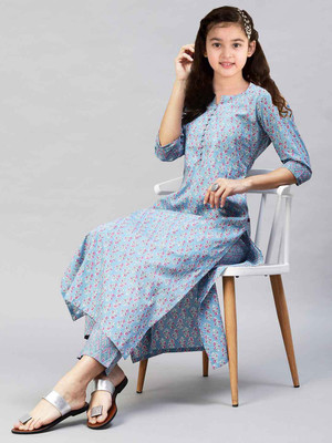A To Z Cart Girls Festive & Party, Casual, Formal Kurta and Trouser Set(Light Blue Pack of 1)