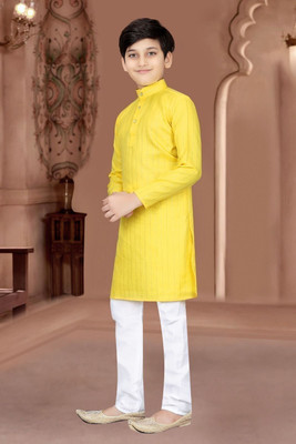 bitteR Boys Wedding Kurta and Pyjama Set(Yellow Pack of 1)