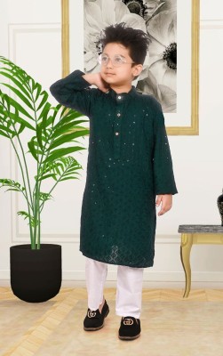 Kgn Garments Boys Festive & Party Kurta and Pyjama Set(Green Pack of 1)