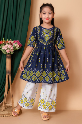 SK SHOPPING HOUSE Girls Festive & Party Kurta and Palazzo Set(Dark Blue Pack of 1)