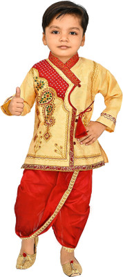 HouseOfCommon Boys Festive & Party Dhoti & Kurta Set(Gold Pack of 1)