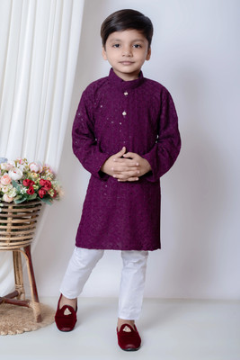 SelfiCollection Boys Festive & Party Kurta and Churidar Set(Multicolor Pack of 1)