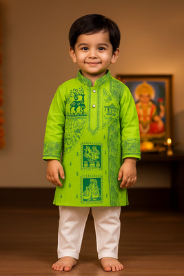 HUMAN CHOICE Boys Festive & Party, Wedding Kurta and Pyjama Set(Green Pack of 1)
