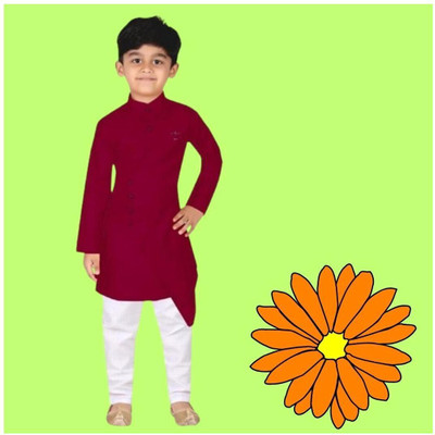 VC FASHION HUB Baby Boys Festive & Party Kurta and Pyjama Set(Maroon Pack of 1)