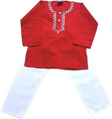 Trisav Baby Boys & Baby Girls Casual, Festive & Party Kurta and Pyjama Set(Red Pack of 1)