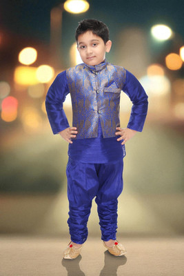 Smuktar garments Baby Boys Casual, Festive & Party, Wedding Kurta, Waistcoat and Pyjama Set(Blue Pack of 1)