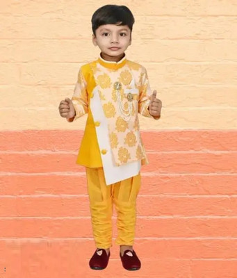 SHIVKUMMAR STORE Baby Boys Festive & Party Kurta and Pyjama Set(Yellow Pack of 2)