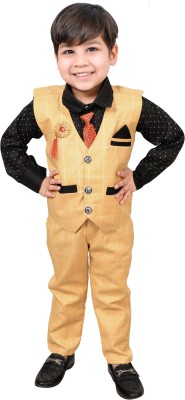 Kidzarea Boys Wedding Shirt, Waistcoat and Pant Set(Yellow Pack of 1)