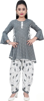 TryZone Girls Festive & Party Dhoti & Kurta Set(Grey Pack of 1)