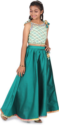 SILK SPARROW Girls Festive & Party Top and Skirt Set(Green Pack of 1)