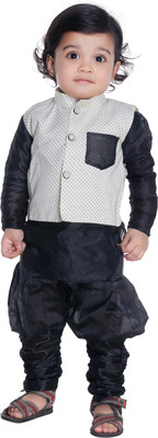 new gen Baby Boys Festive & Party Kurta, Waistcoat and Dhoti Pant Set(Black Pack of 1)
