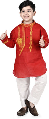 new gen Boys Casual, Festive & Party Kurta and Pyjama Set(Red Pack of 2)