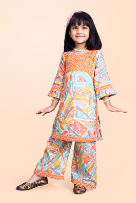 Agnivesha Girls Festive & Party Kurta and Palazzo Set(Orange Pack of 1)