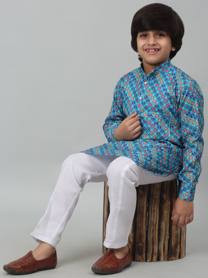 CENSAL Boys Festive & Party Kurta and Pyjama Set(Blue Pack of 1)