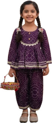 Rangi Saga Baby Girls Festive & Party Kurta and Palazzo Set(Purple Pack of 1)