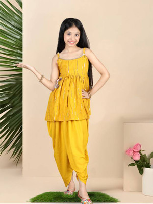 CUTIEKINS Girls Festive & Party Kurta and Dhoti Pant Set(Yellow Pack of 1)