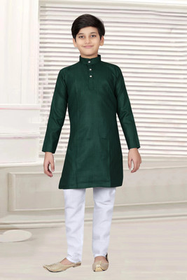 Shivgarmets Boys Festive & Party Kurta and Pyjama Set(Dark Green Pack of 1)