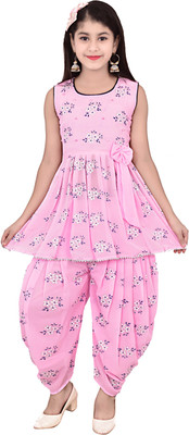 Ajiza Garments Girls Festive & Party Kurta and Patiala Set(Pink Pack of 1)
