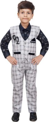 vkreation Boys Wedding Shirt, Waistcoat and Pant Set(Grey Pack of 1)