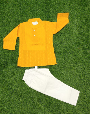 SR LASKAR GARMENTS Baby Boys Festive & Party Kurta and Pyjama Set(Yellow Pack of 1)