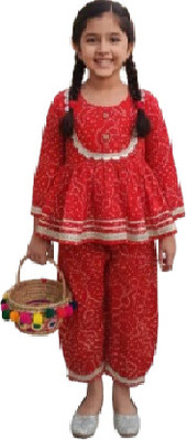 Rangi Saga Baby Girls Festive & Party Kurta and Palazzo Set(Red Pack of 1)