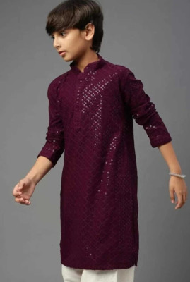 SK Fashion Boys Festive & Party Kurta and Pyjama Set(Purple Pack of 1)