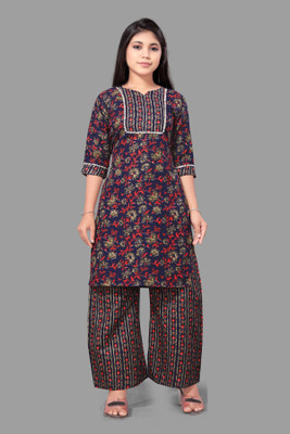 Zenix Collection Girls Casual Kurta and Palazzo Set(Multicolor Pack of 1)