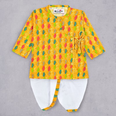 mustmom Baby Boys & Baby Girls Festive & Party, Casual, Formal Dhoti & Kurta Set(Yellow Pack of 1)