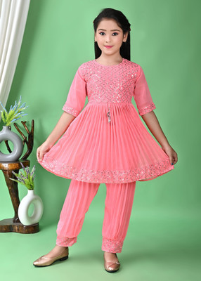 SK Fashions Girls Festive & Party Kurta and Patiala Set(Pink Pack of 2)