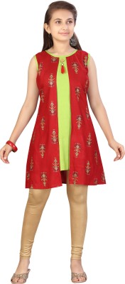 Aarika Girls Printed Straight Kurta(Red)