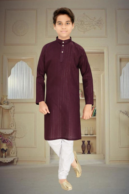 bitteR Boys Festive & Party, Wedding Kurta and Pyjama Set(Purple Pack of 1)