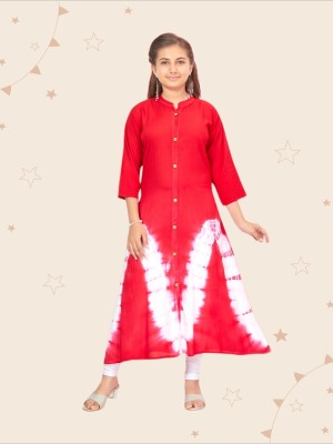 Kidotsav Girls Self Design Straight Kurta(Red)