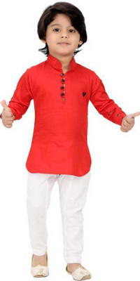 R KAY FASHIONS Boys Festive & Party Kurta and Pyjama Set(Red Pack of 1)
