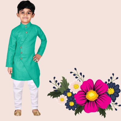 VDC CREATIONS Baby Boys Festive & Party Kurta and Pyjama Set(Green Pack of 1)