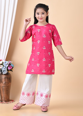 DRESSESDREAM Girls Casual Kurta and Pyjama Set(Pink Pack of 1)