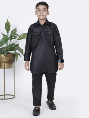 MFP Boys Casual Kurta and Patiala Set(Black Pack of 1)