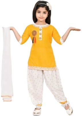 Shiidal Girls Casual, Formal, Festive & Party Kurta and Patiala Set(Yellow Pack of 1)