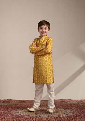 MANYAVAR Boys Festive & Party Kurta and Pyjama Set(Yellow Pack of 1)