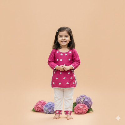 FLEXAA Girls Festive & Party, Casual, Formal, Wedding Kurta and Trouser Set(Pink Pack of 1)