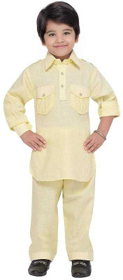 MUSTAKIN CREATION Baby Boys Festive & Party Kurta and Pyjama Set(Yellow Pack of 1)