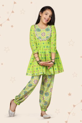 Kidotsav Girls Festive & Party Kurta and Pyjama Set(Light Green Pack of 1)