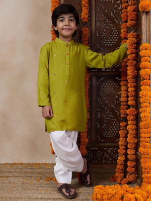 Pspeaches Boys Festive & Party Kurta and Pyjama Set(Dark Green Pack of 1)