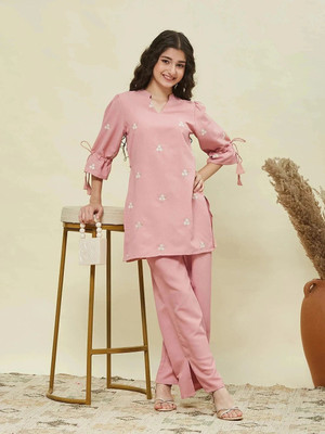 Curly Tales Girls Wedding Kurta and Palazzo Set(Pink Pack of 1)