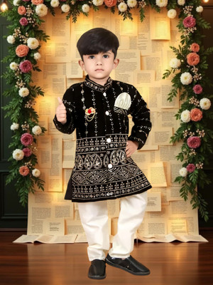 Aksa Fashion Boys Festive & Party Sherwani and Churidar Set(Black Pack of 1)