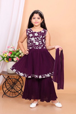 BISAL Girls Festive & Party Angarkha and Sharara Set(Purple Pack of 1)