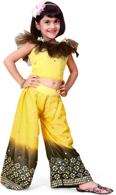 satyamfab Girls Festive & Party Kurta and Palazzo Set(Yellow Pack of 1)