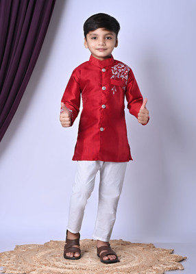 SFC FASHION Boys Casual Kurta and Churidar Set(Red Pack of 1)