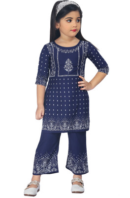 LINK KWALITY Girls Casual Kurta and Trouser Set(Blue Pack of 1)