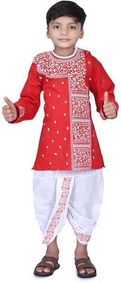 UCN Baby Boys Festive & Party Dhoti & Kurta Set(Red Pack of 1)